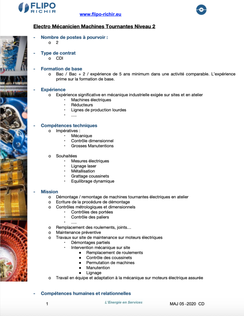 Electromécanicien Machines Tournantes niv2 l Flipo Richir